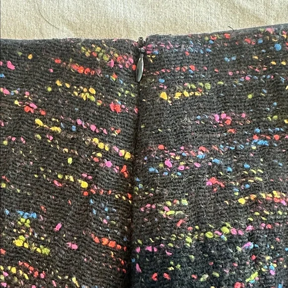 Ganni Black Tweed Mini Skirt with Multicolor Fleck Fringe - Picture 4 of 4